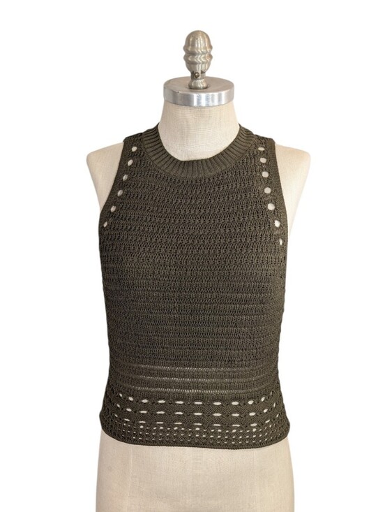 Express Tops - Express Olive Green Crochet Knit Crop Tank Top Sleeveless High Neck Lined Medium